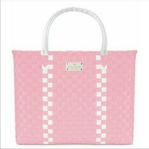 KATE SPADE PINK WHITE WOVEN PICNIC TOTE BAG BASKET